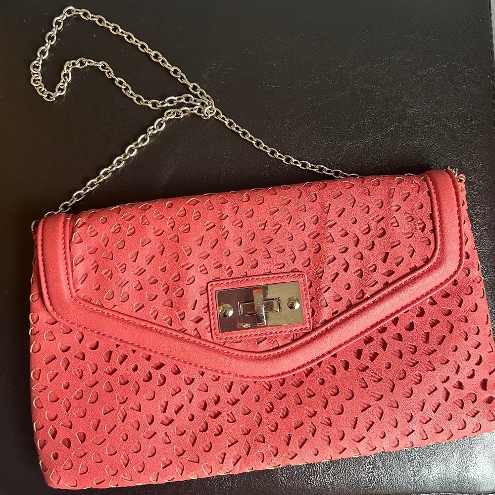Aldo Laser Cut Coral and Gold Shoulder Bag
